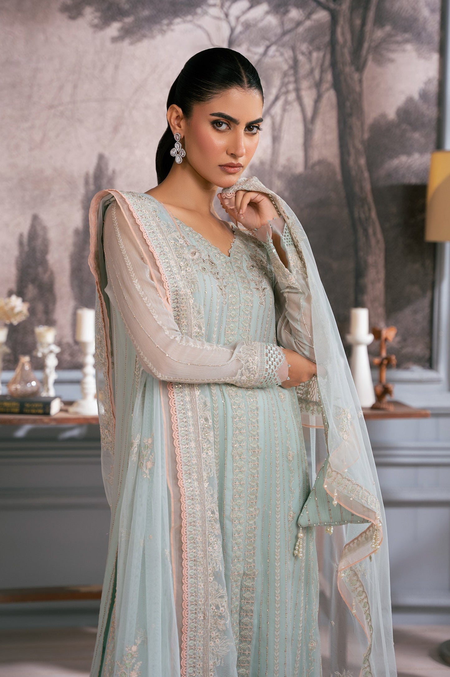 3 Piece Embroidered Chiffon Suit