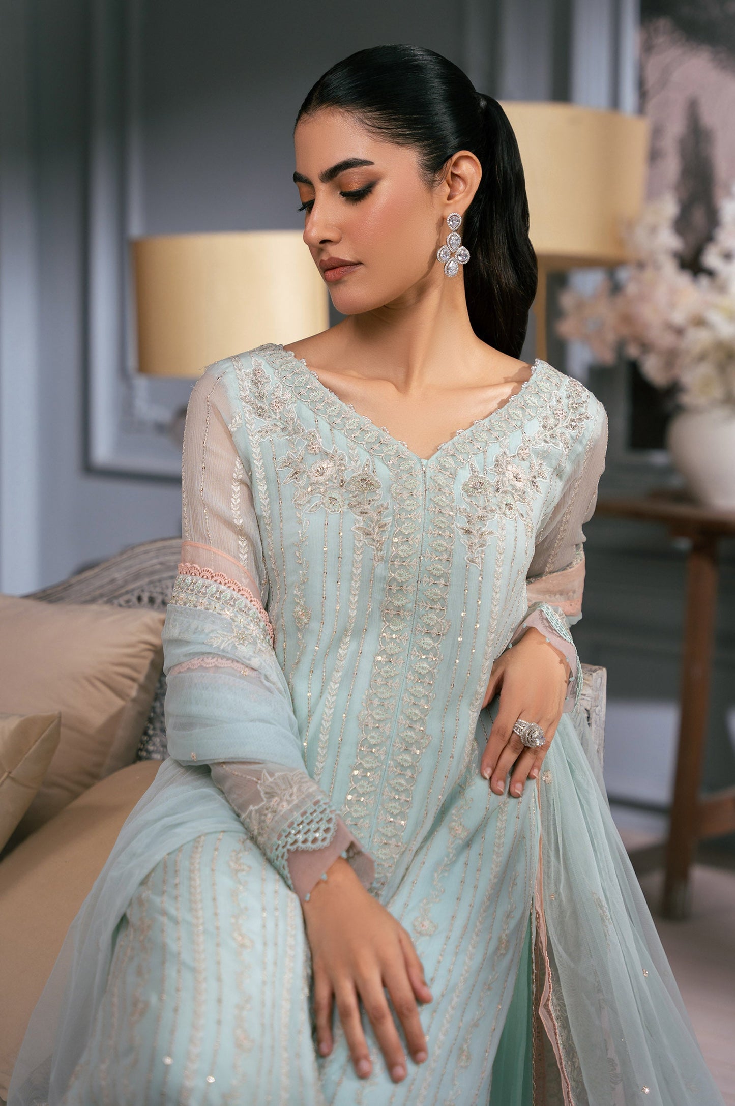 3 Piece Embroidered Chiffon Suit