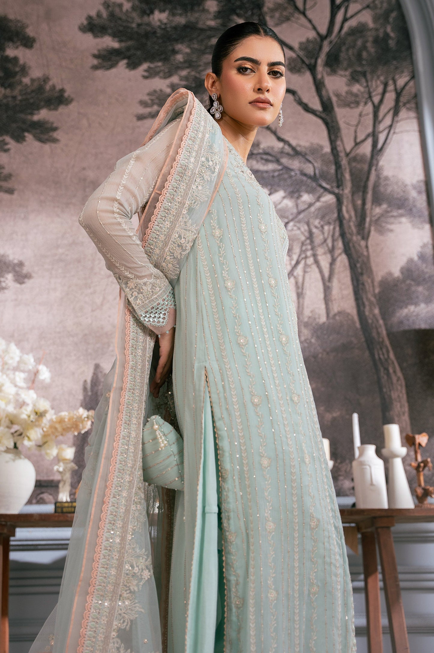 3 Piece Embroidered Chiffon Suit
