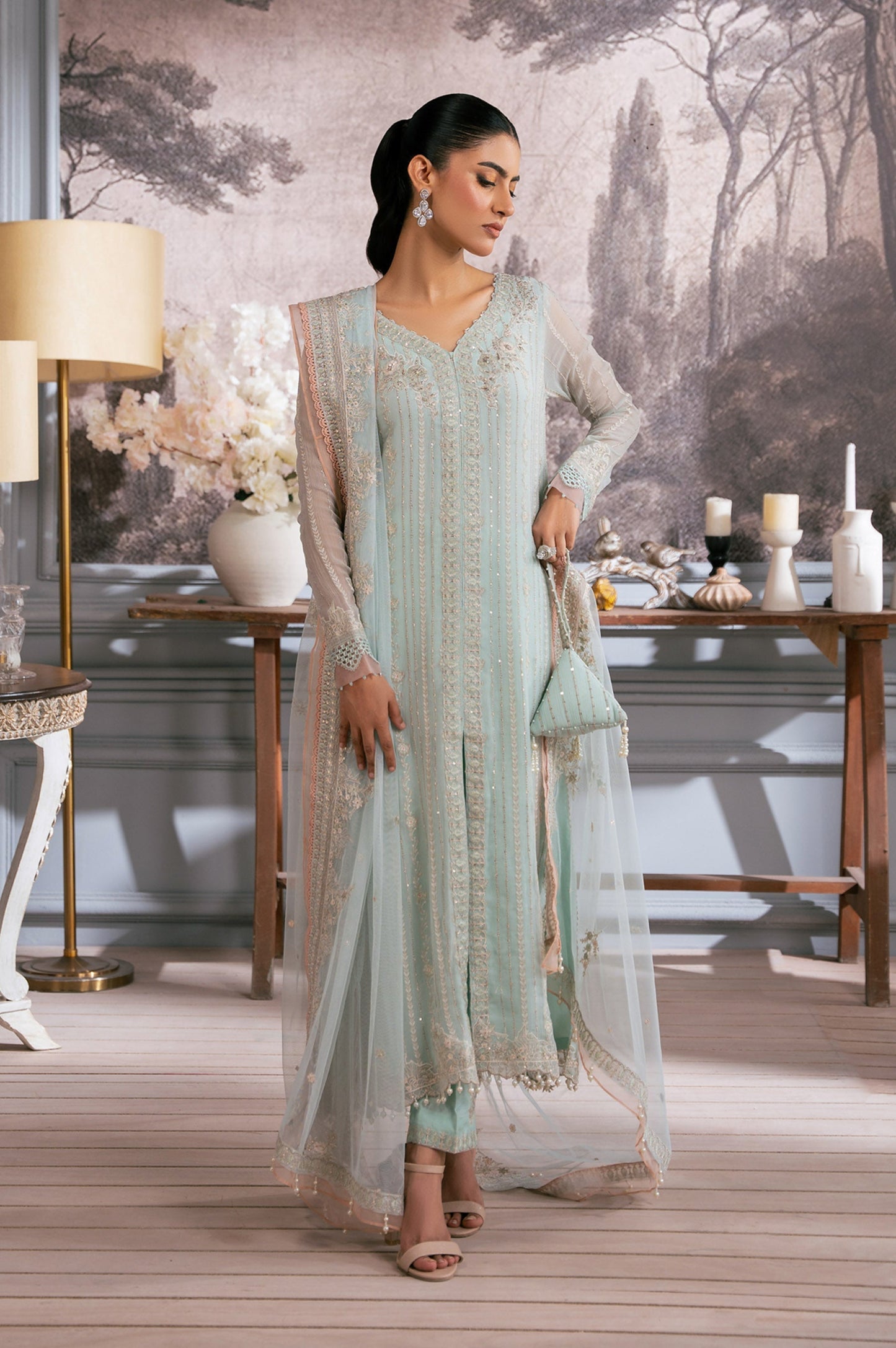 3 Piece Embroidered Chiffon Suit