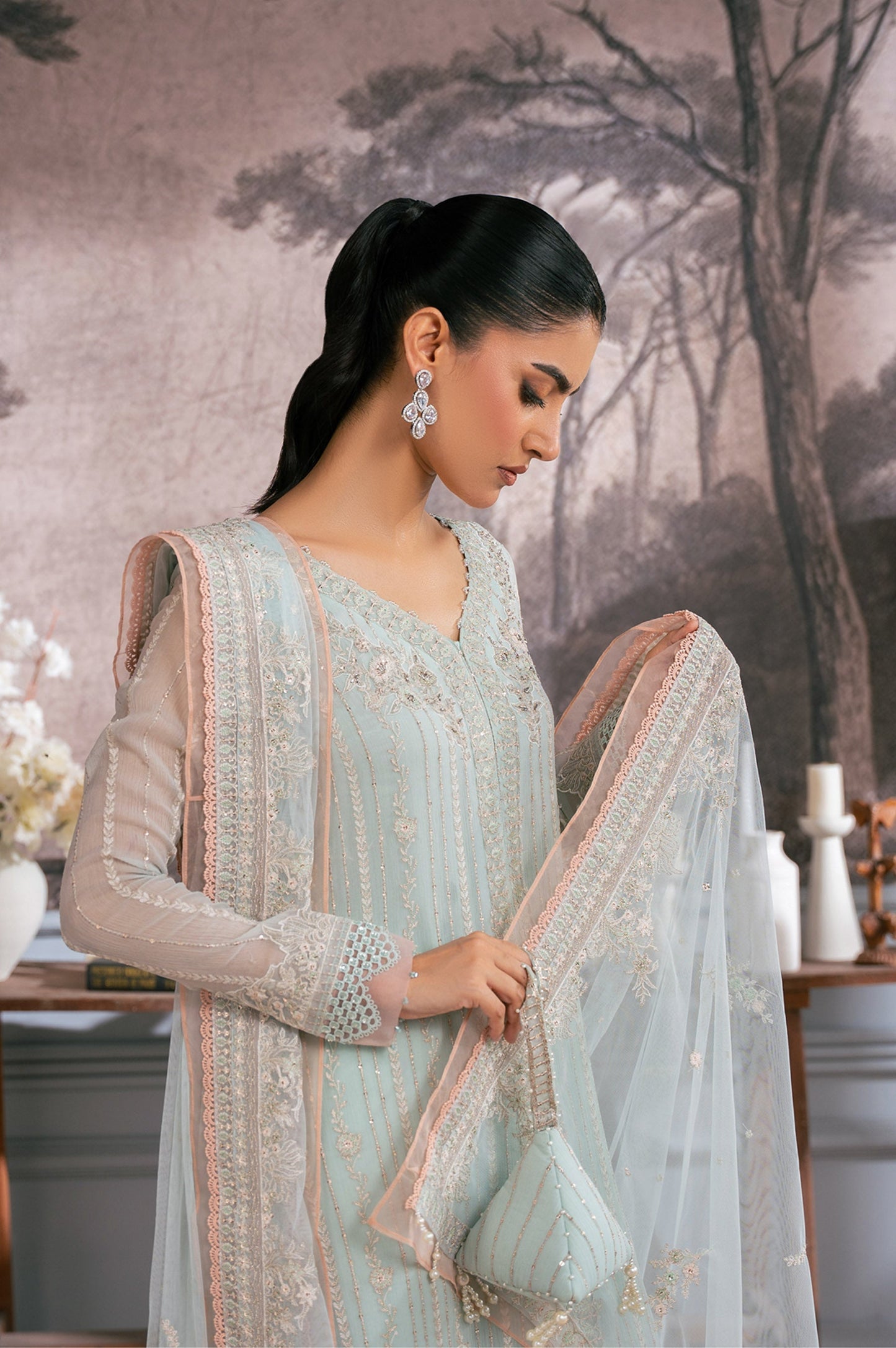 3 Piece Embroidered Chiffon Suit