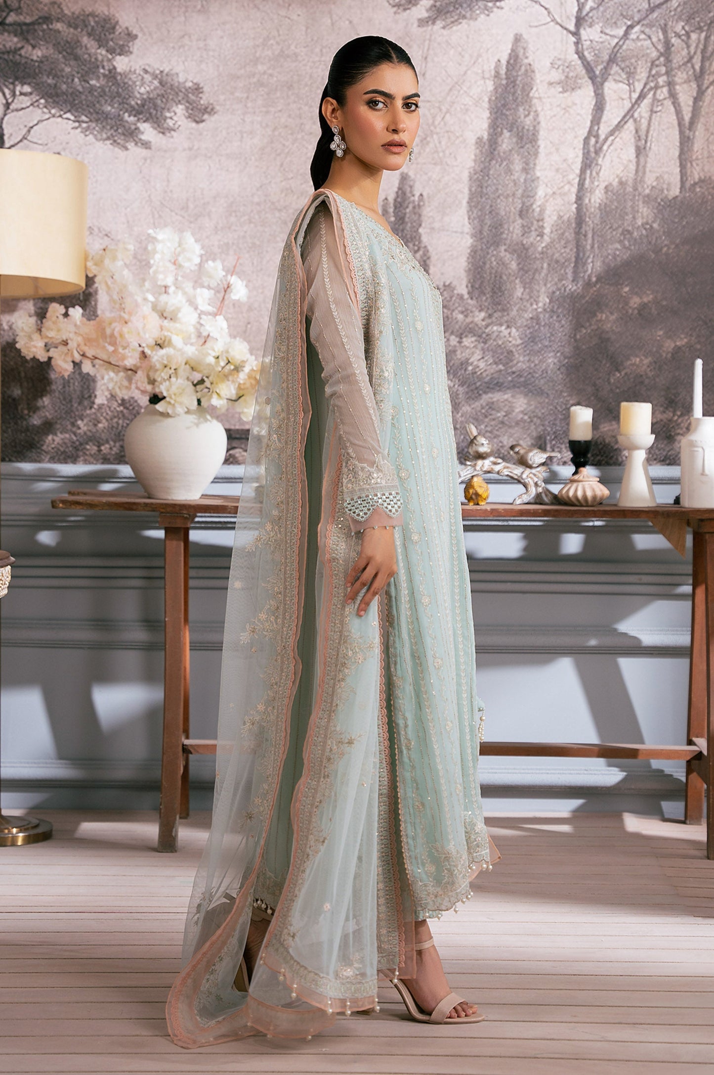 3 Piece Embroidered Chiffon Suit