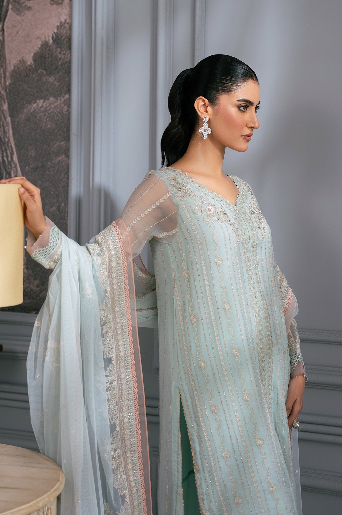 3 Piece Embroidered Chiffon Suit