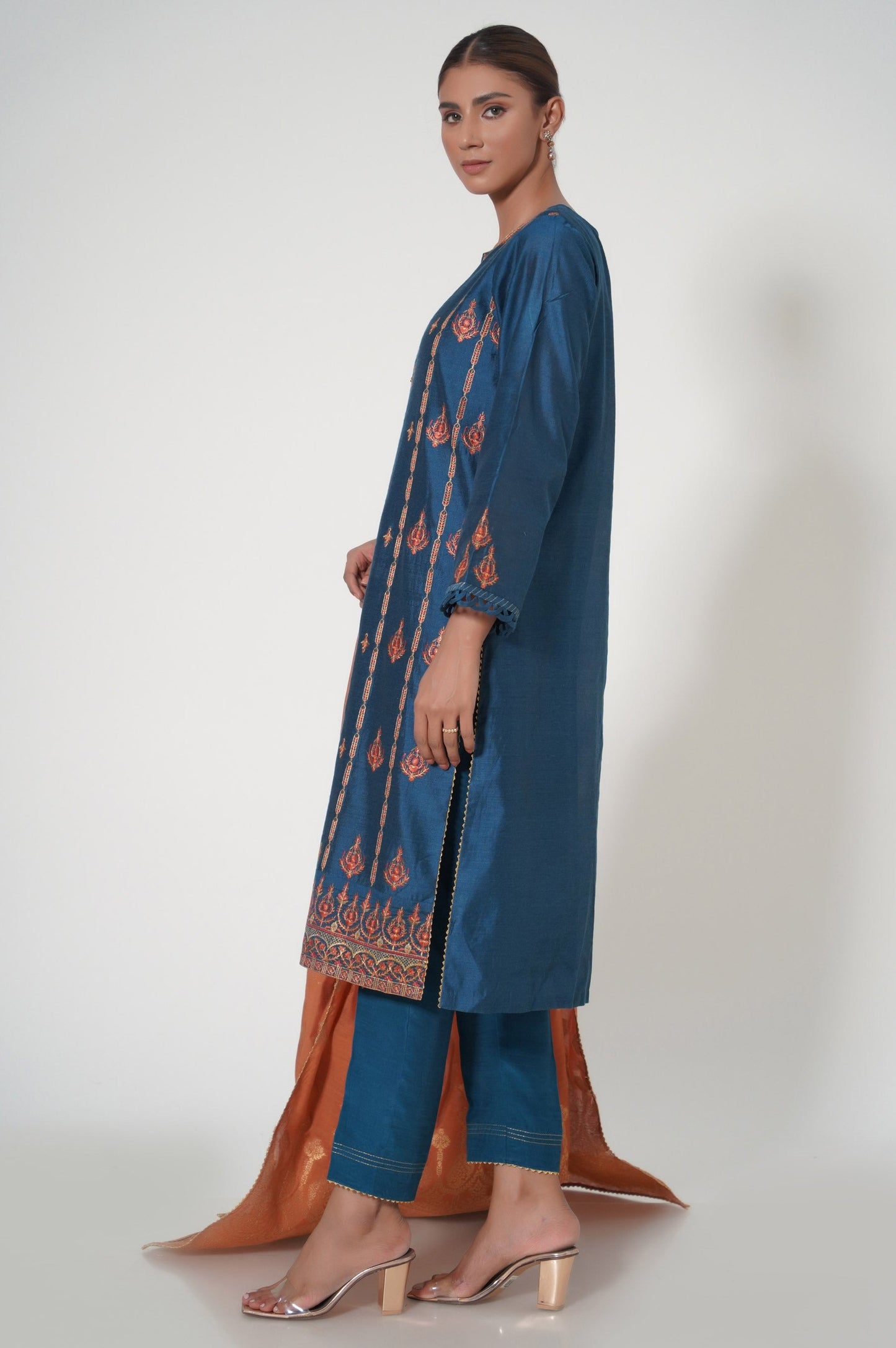 3 Piece Unstitched Embroidered Cotton Net Suit