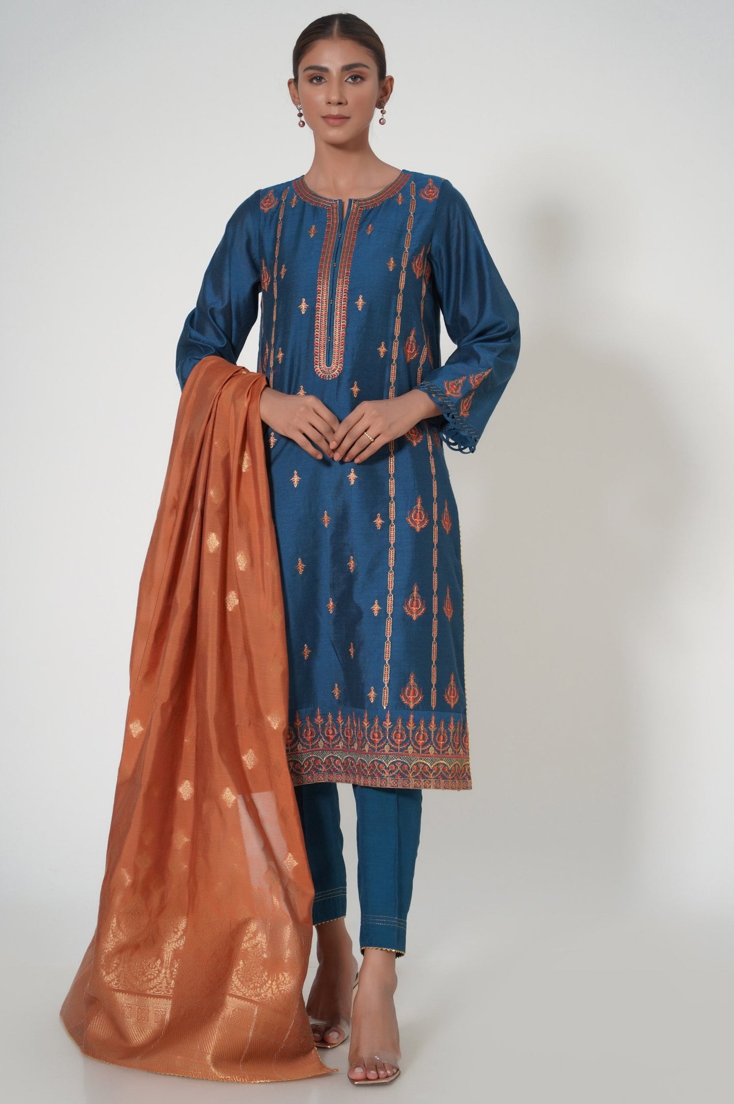 3 Piece Unstitched Embroidered Cotton Net Suit