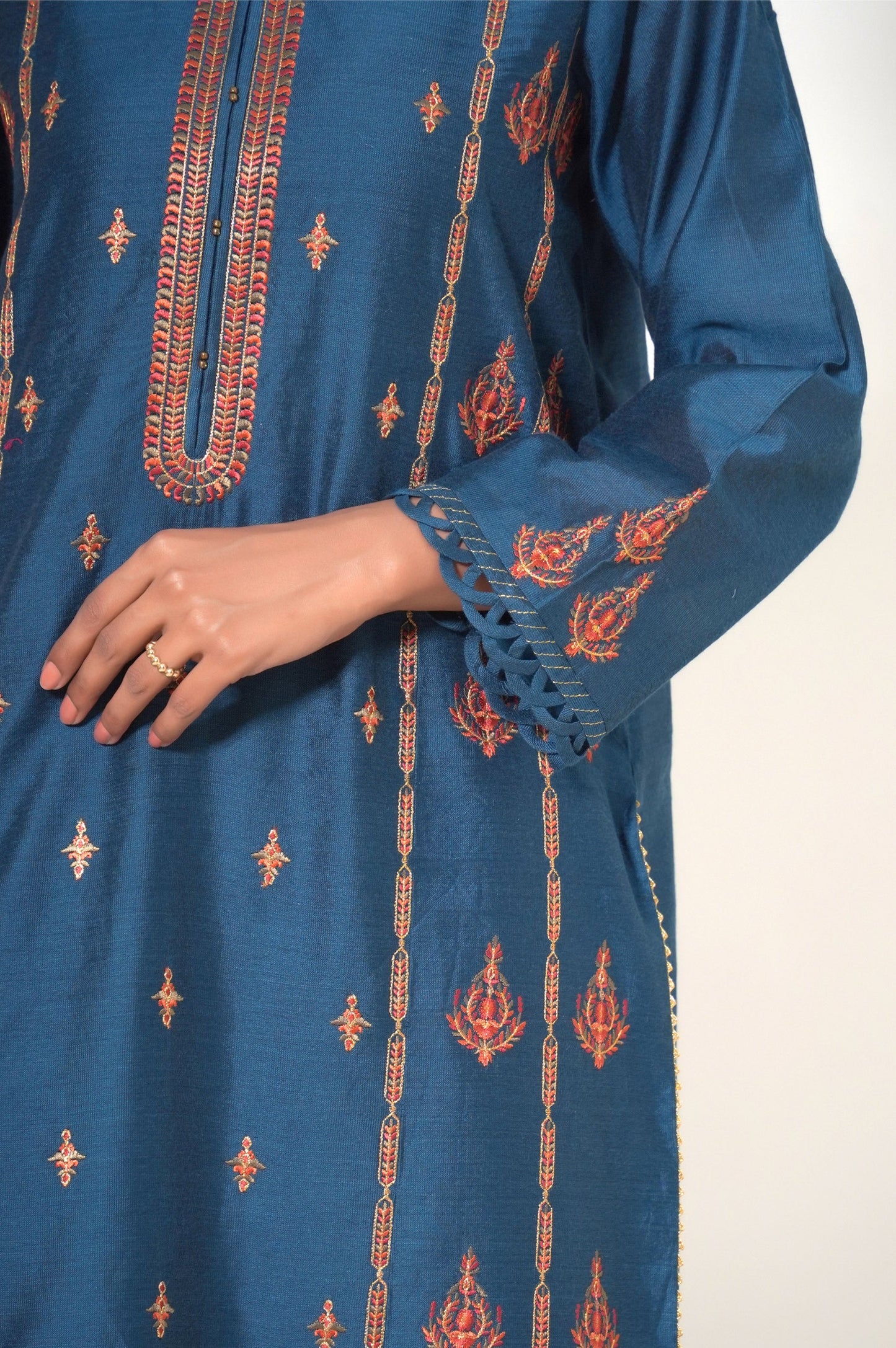3 Piece Unstitched Embroidered Cotton Net Suit