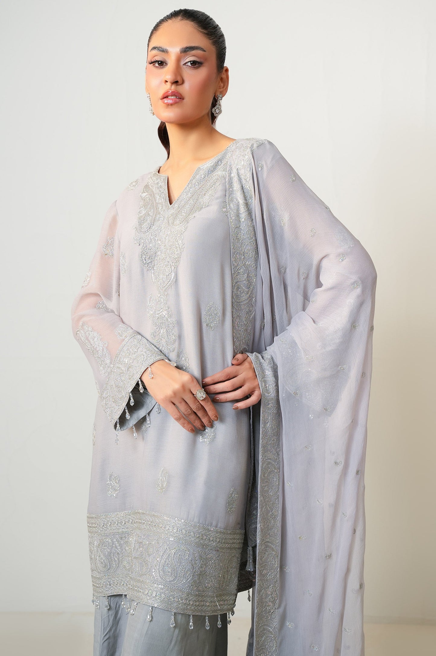 3 Piece Embroidered Chiffon Suit