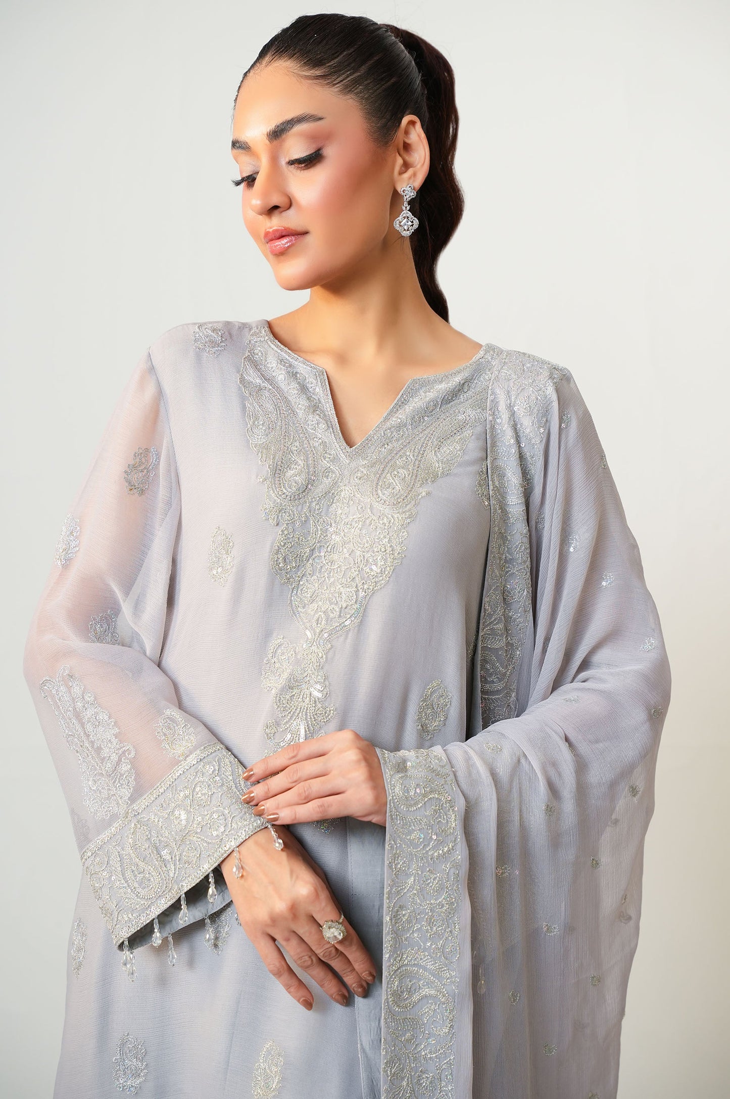 3 Piece Embroidered Chiffon Suit