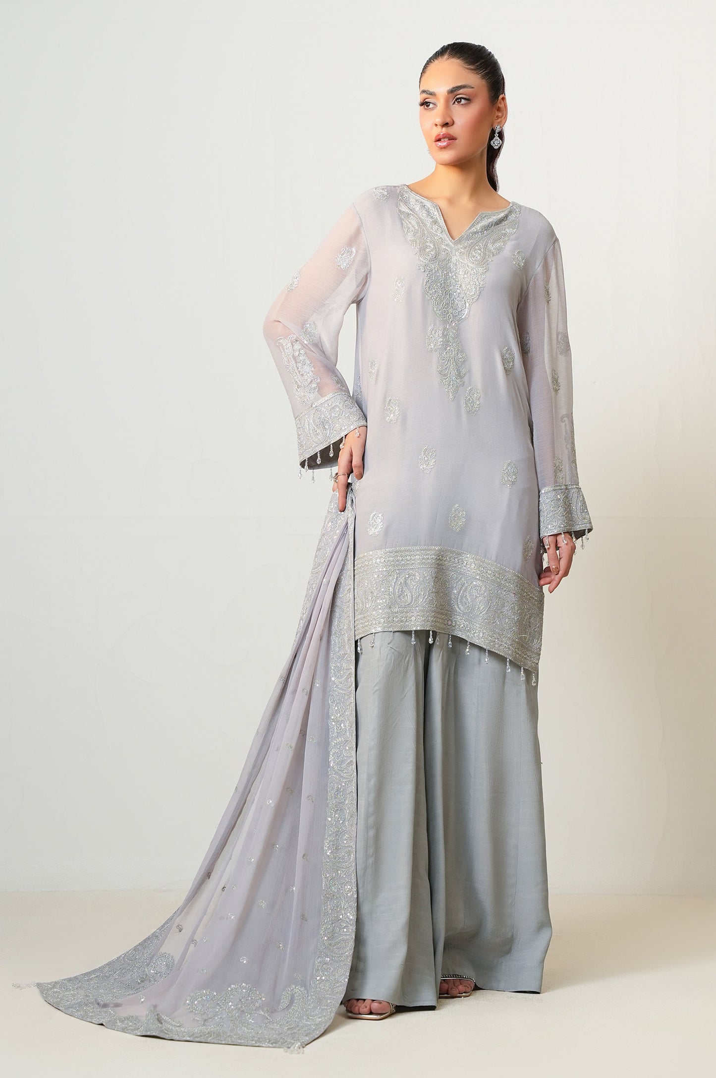 3 Piece Embroidered Chiffon Suit