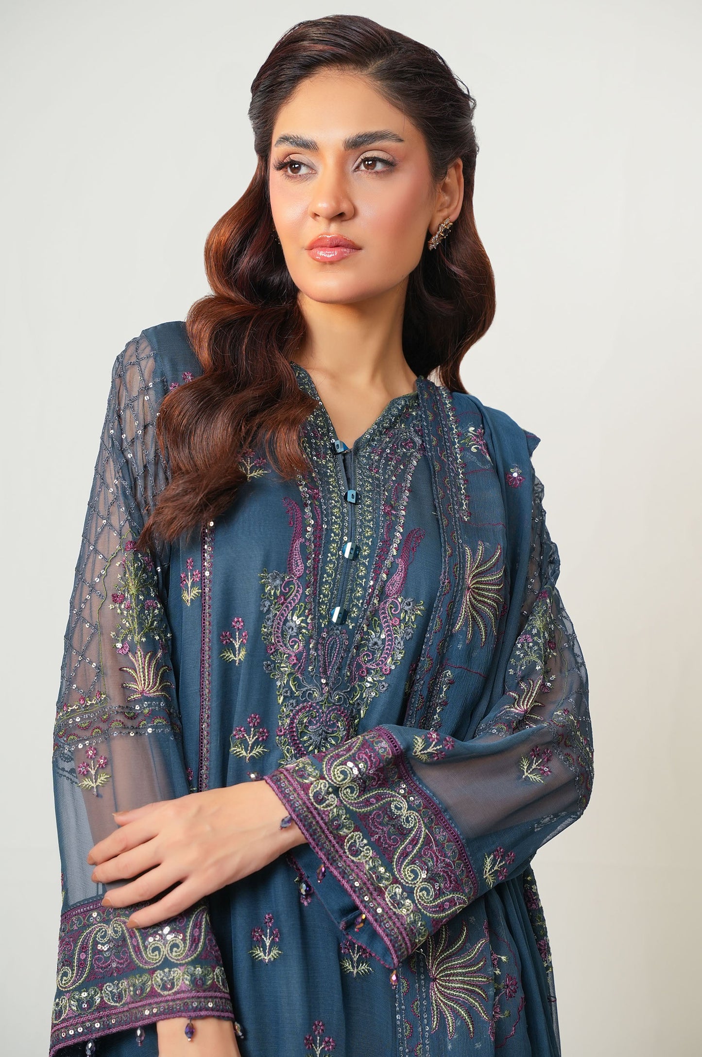 3 Piece Embroidered Chiffon Suit